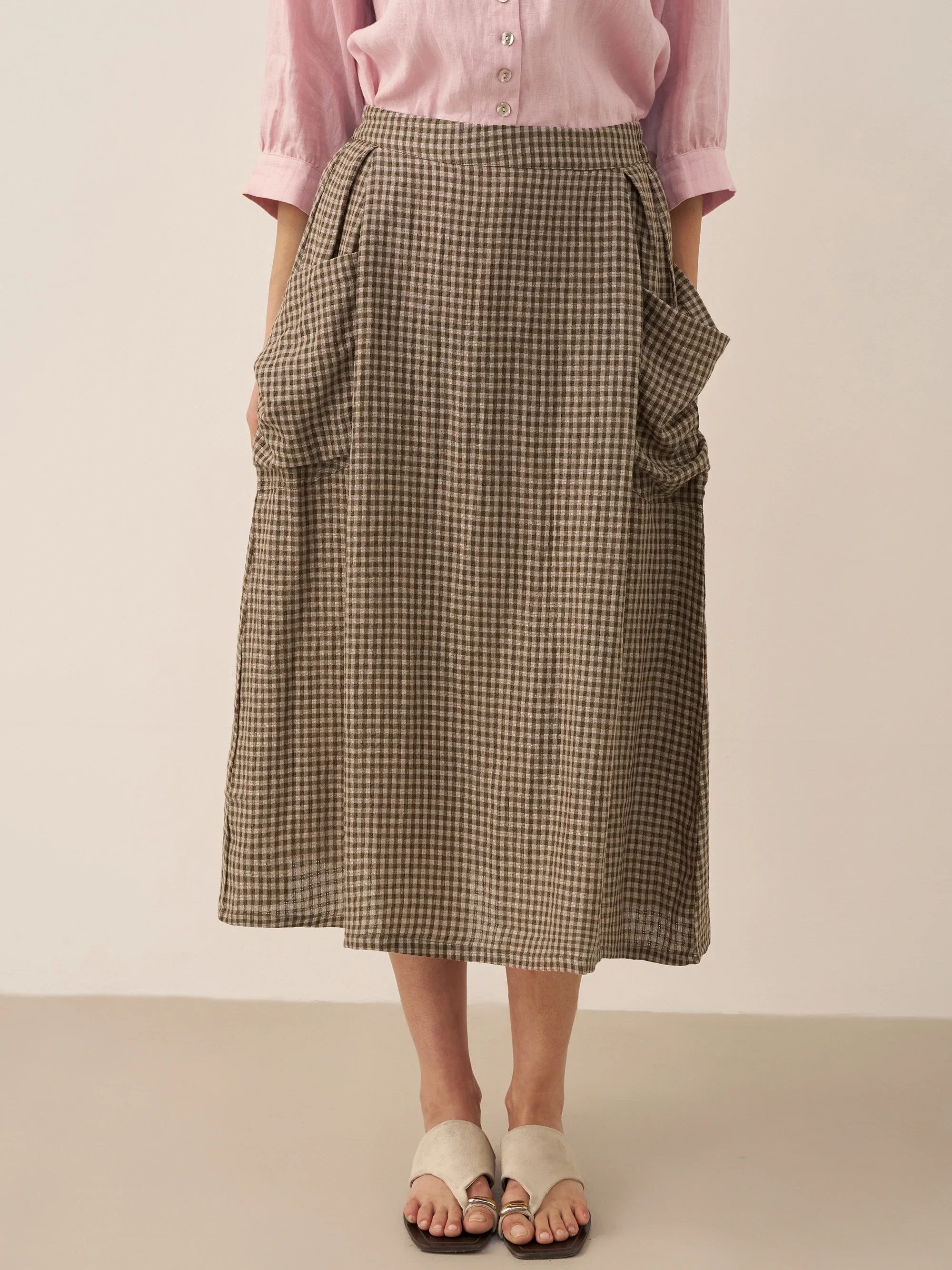 Checked Elastic Waist Skirt