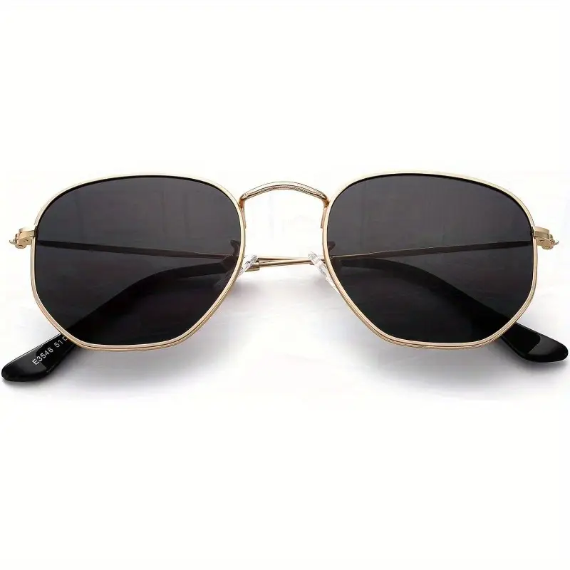 PORADAY Vintage Square Metal Frame Fashion Glasses - Retro Hexagonal Iridescent - A1GoldGray