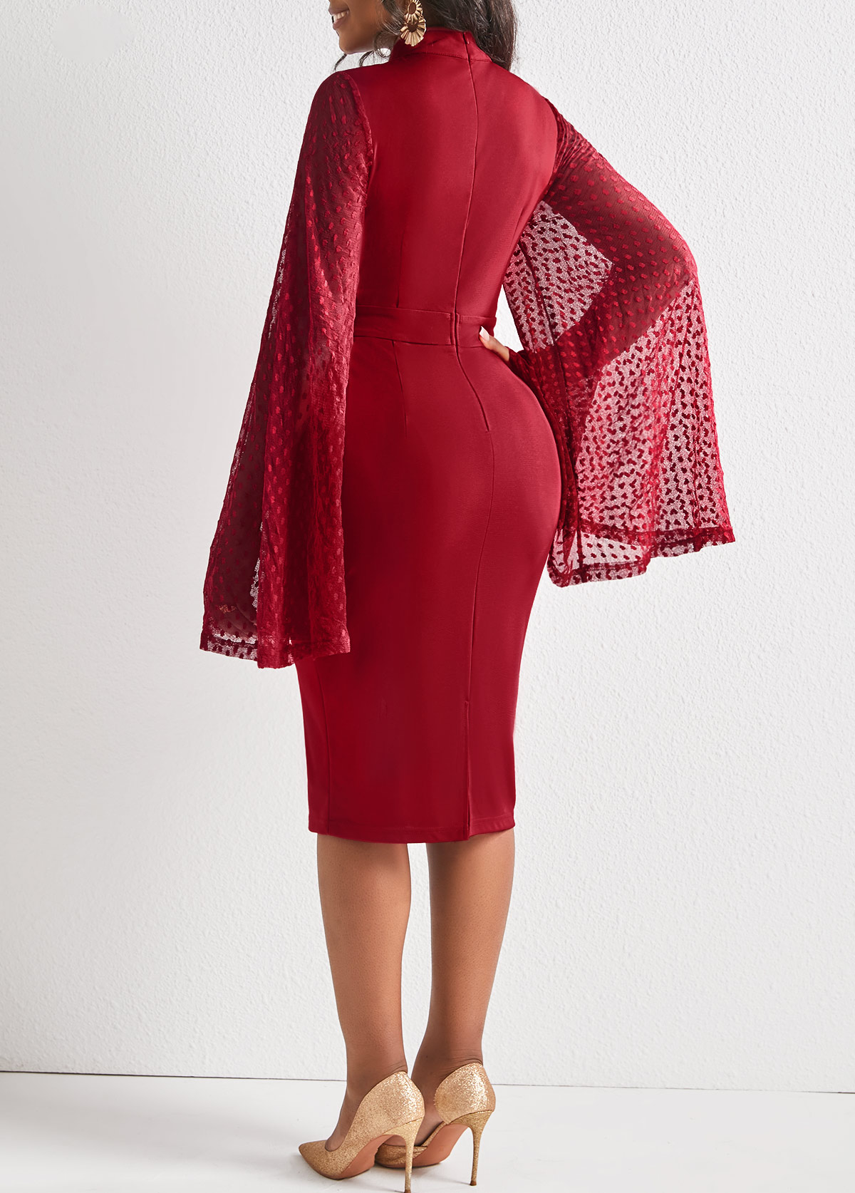 Wine Red Long Sleeve Sheath Dress