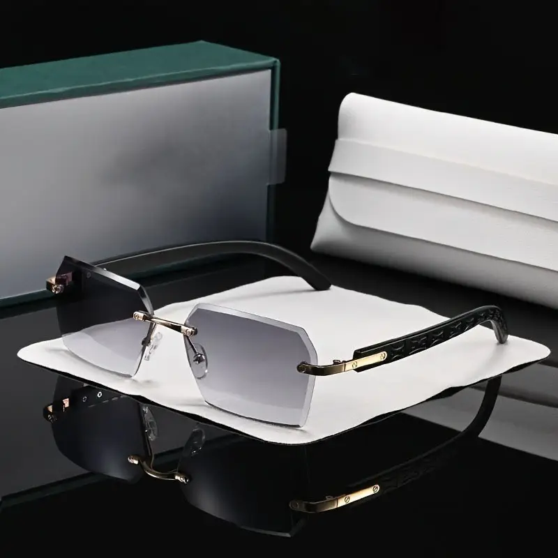 Retro Frameless Multilateral Fashion Glasses for Men &amp; Women - Stylish - C1 Golden frame double gray film