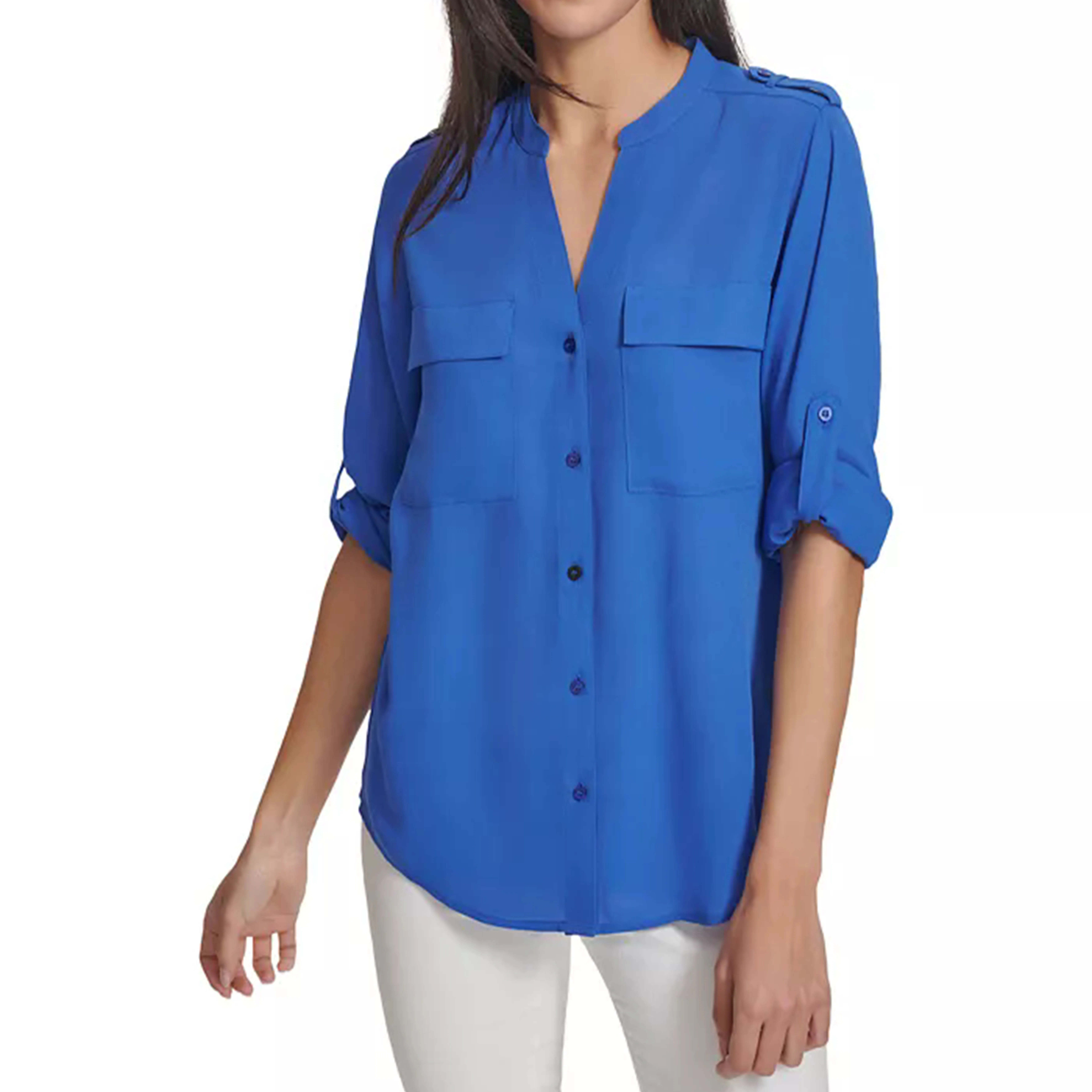Chic Office Wear Chiffon Button-Up Sleeve Comfortable Blouse