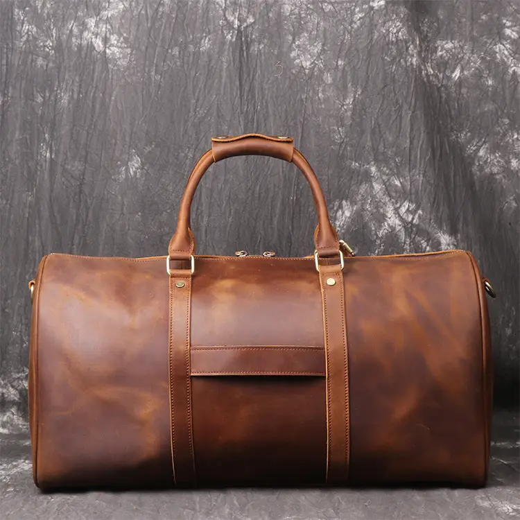 Baulenise Men leather hand-held travel bag crazy horse leather one-shoulder oblique cross-bag large-capacity travel bag