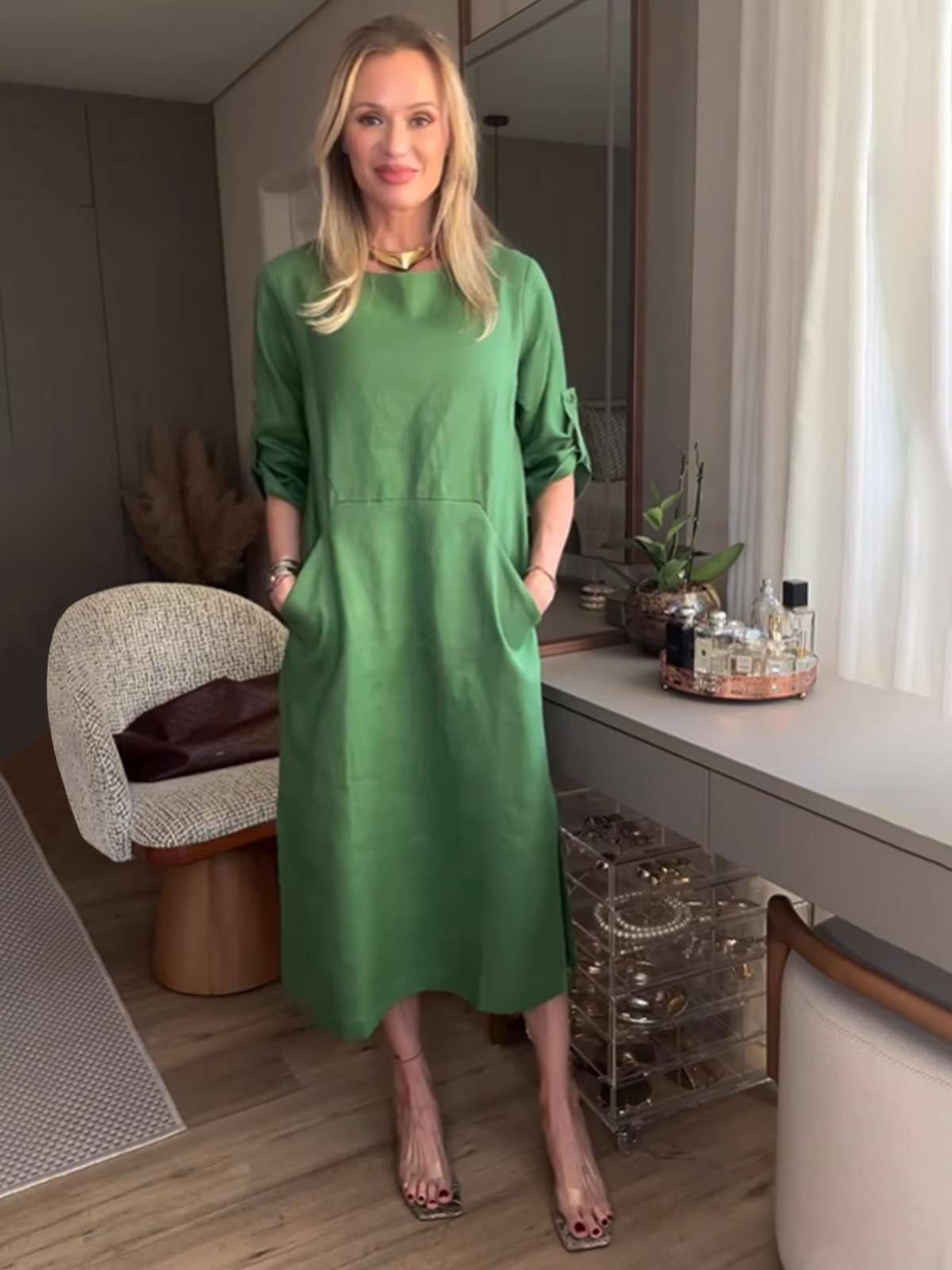 Women's Cotton And Linen Flowing Slit Maxi Dress