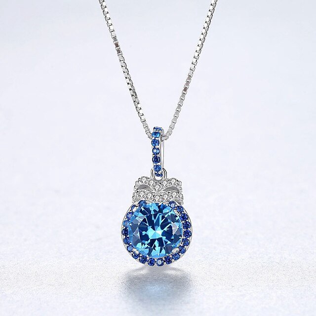 Necklace Clear Synthetic Diamond Blue Copper Women's Simple Elegant Classic Luminous Wedding Geometric Necklace For Wedding Engagement
