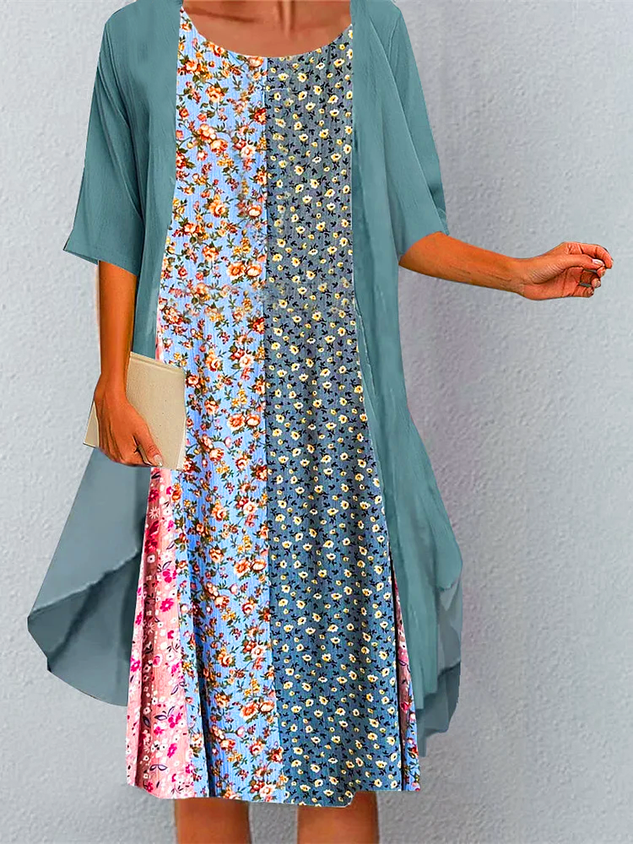 Disty Floral Casual Loose Crew Neck Two-Piece Set