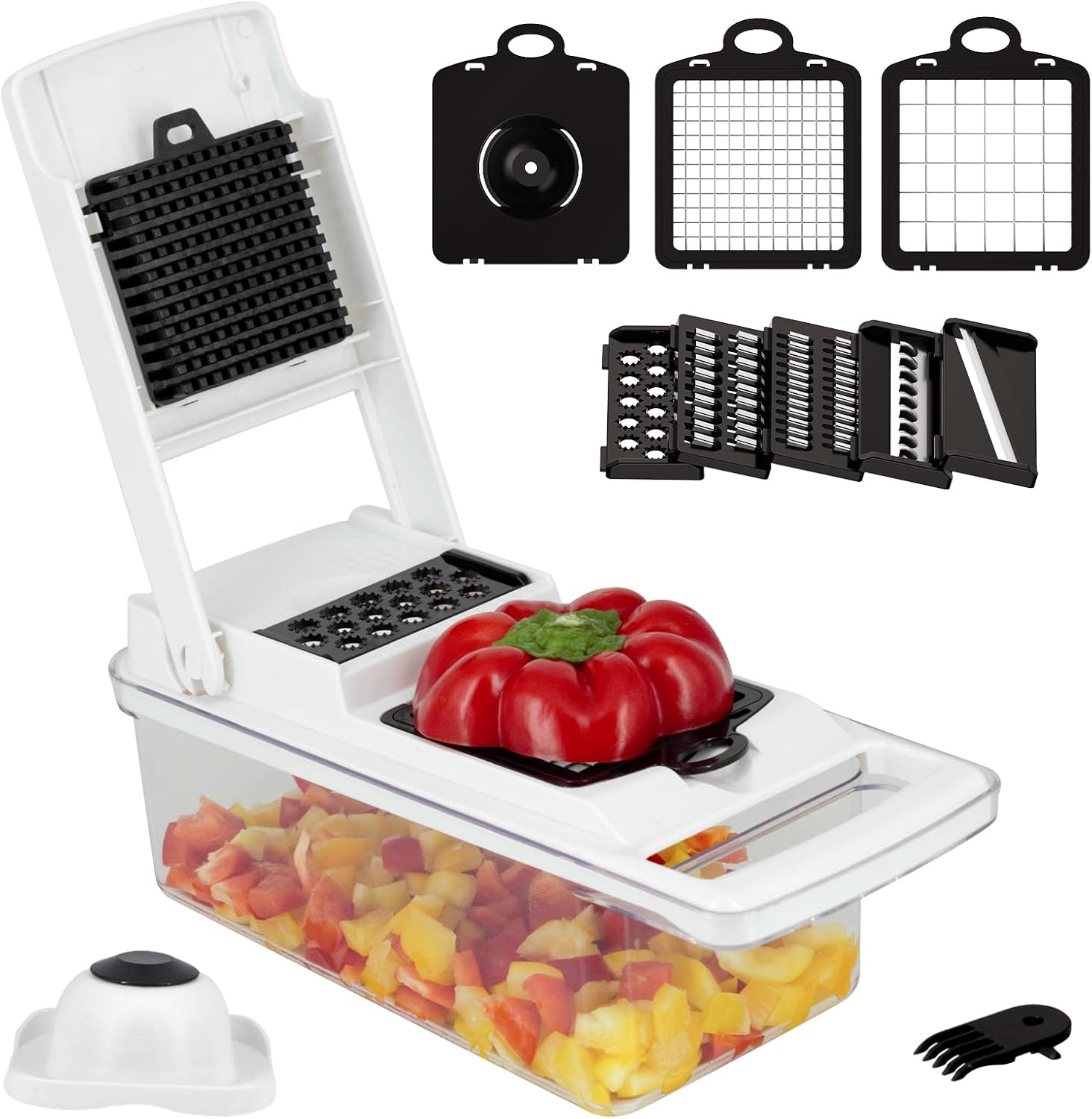 Vegetable Chopper, Onion Chopper, 10 in 1 Multifunctional mandoline slicer and dicer, Dicing Machine, Veggie Chopper With 8 Blades, Carrot Chopper for Salad Potato Carrot Garlic (White)