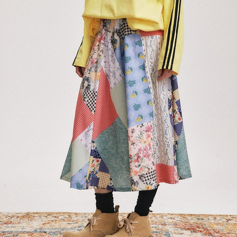 Pastoral Style Patchwork Stitching Plaid Long Dress