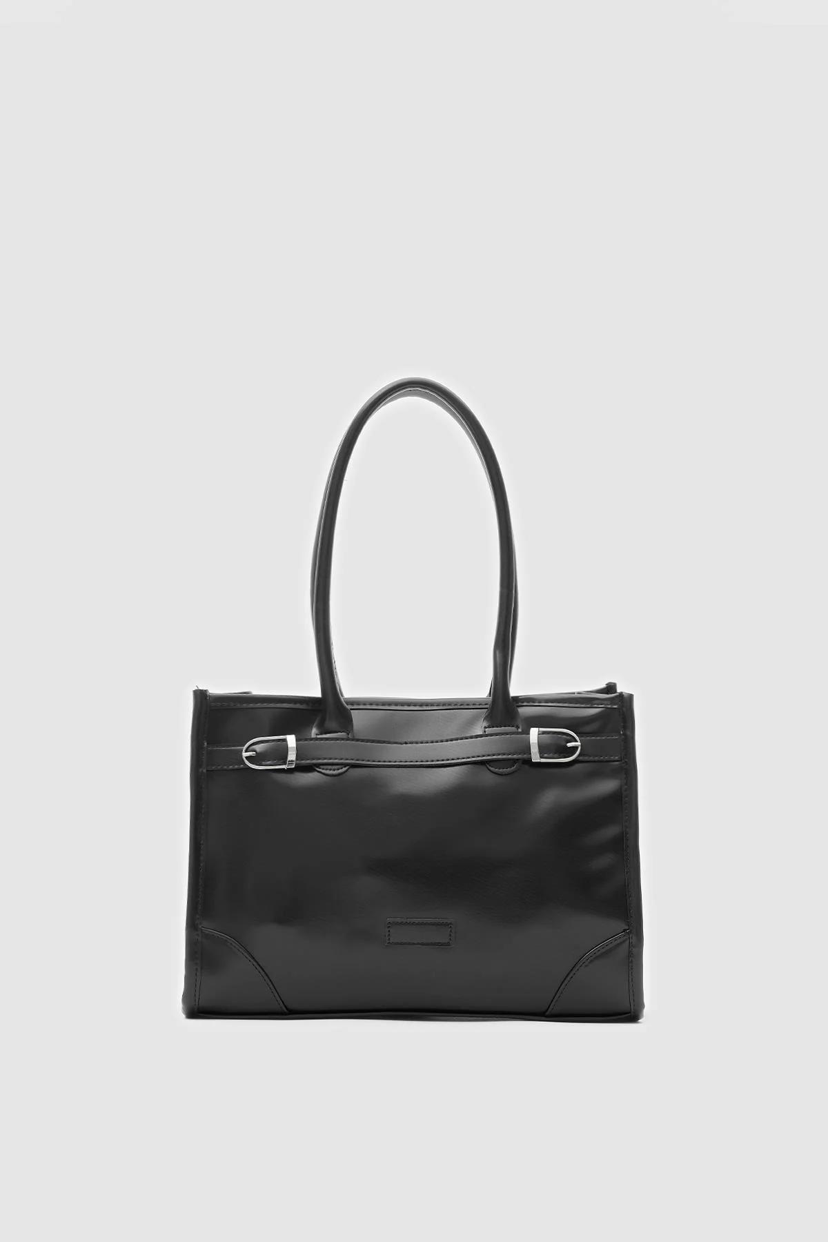 Elegant Black Faux Leather Tote Bag