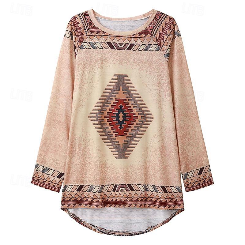 Geometric Plaid Long Sleeve Tunic