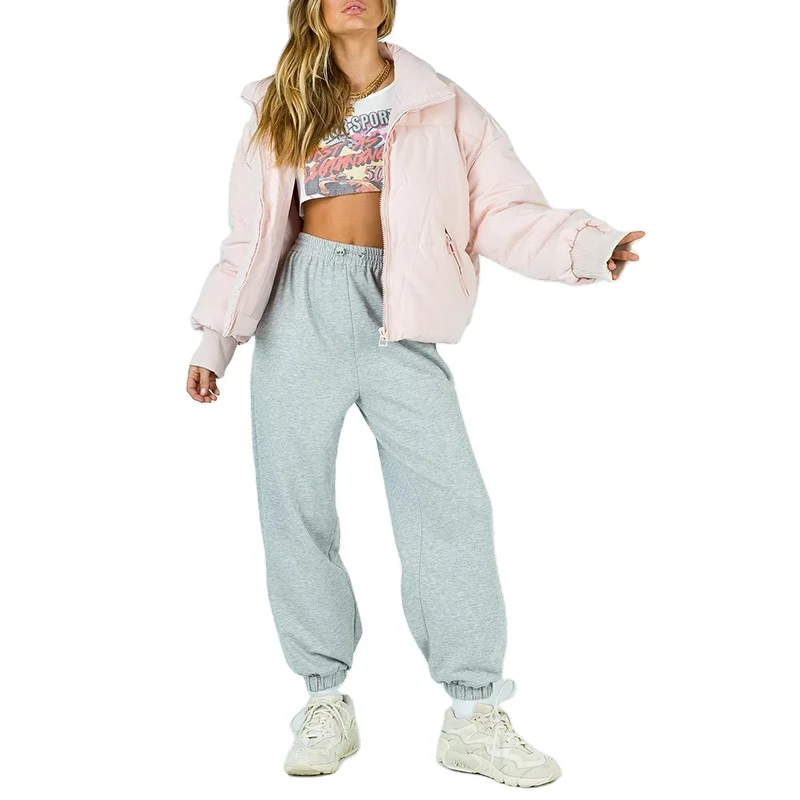 Hot Sale Winter Warm Pink Puffer Jacket Zip Front Fasting Down Jacket High Quality Bomber Jacket