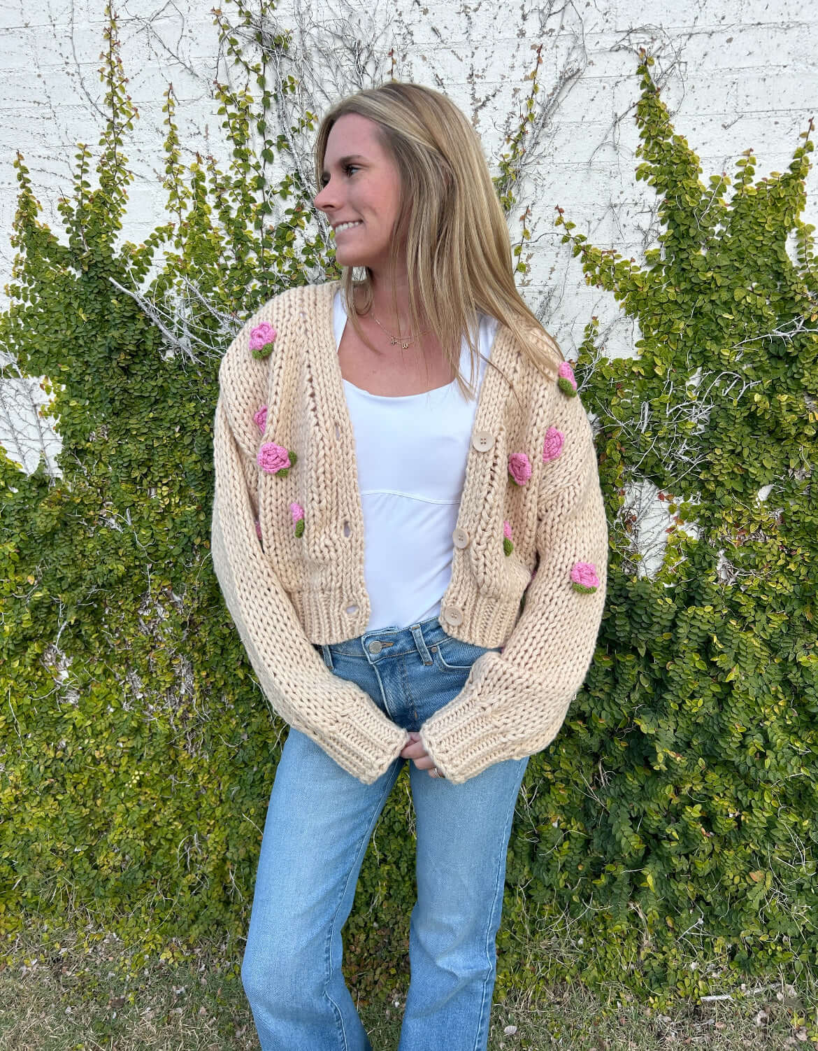 3D Rose Knit Sweater Cardigan