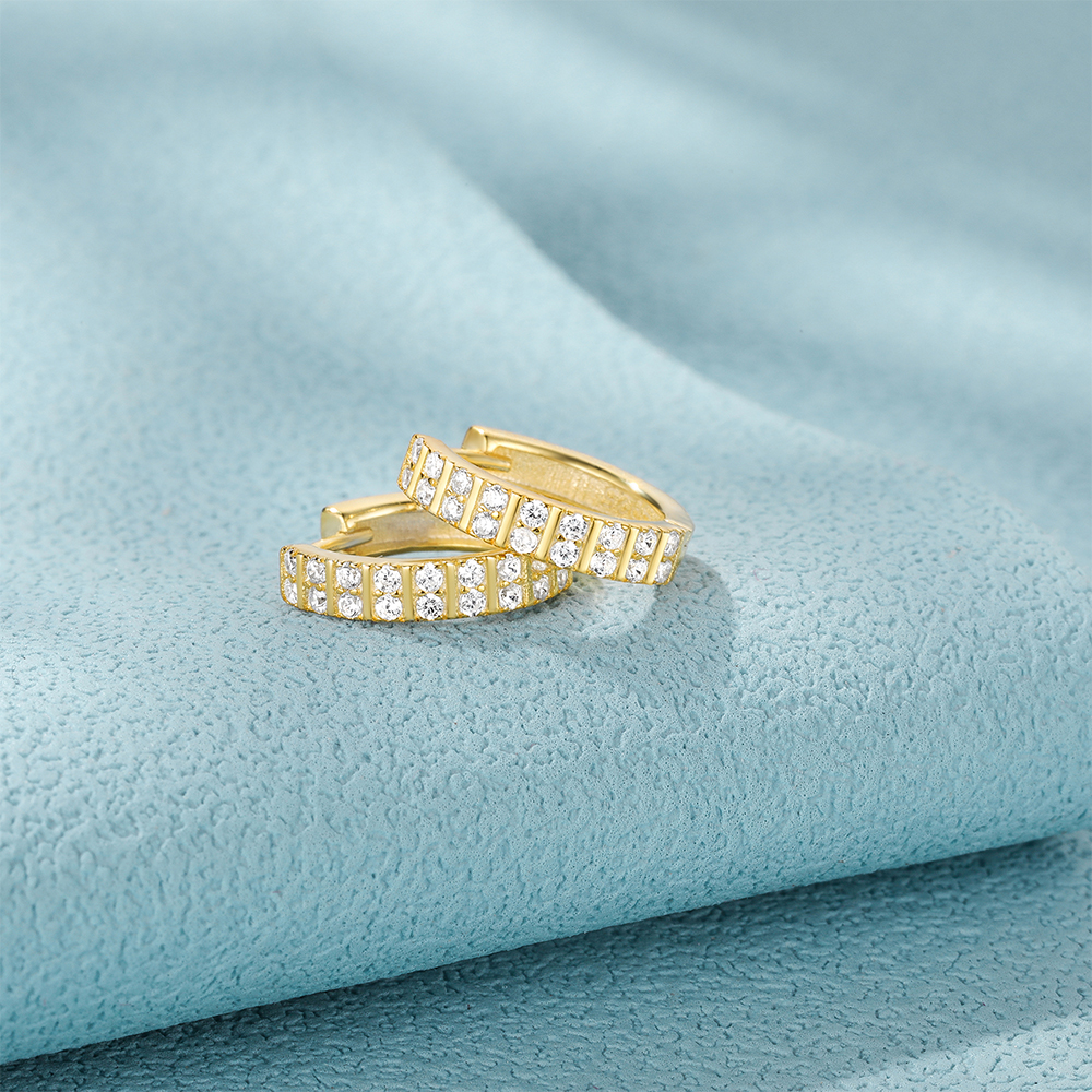 Simple Double-Row Zircon Thick Hoop Earrings S925 Sterling Silver Earrings Jewelry For Women Gifts