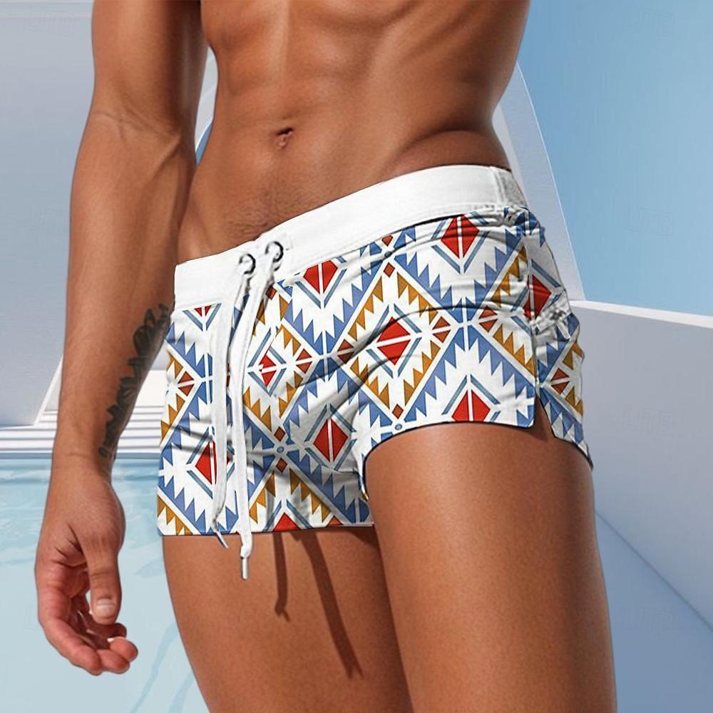Swim Shorts with Plaid Pattern, Elastic Waist, Soft and Breathable