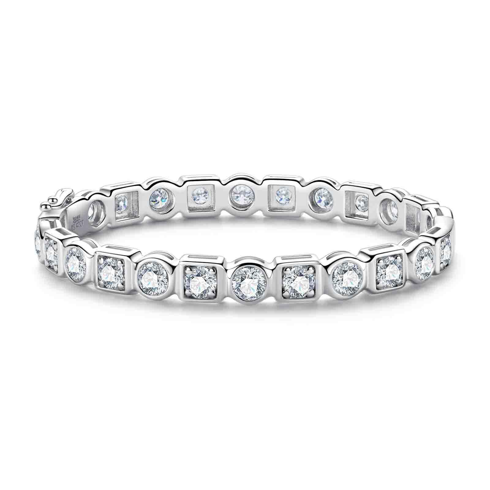 Moissanite Tennis Bracelet Bangle Bracelets 8-10.4cttw D Color VVS1 925 Sterling Silver Round Cut Bezel Set Moissanite Diamond Classic Bracelets for Women with Certificate