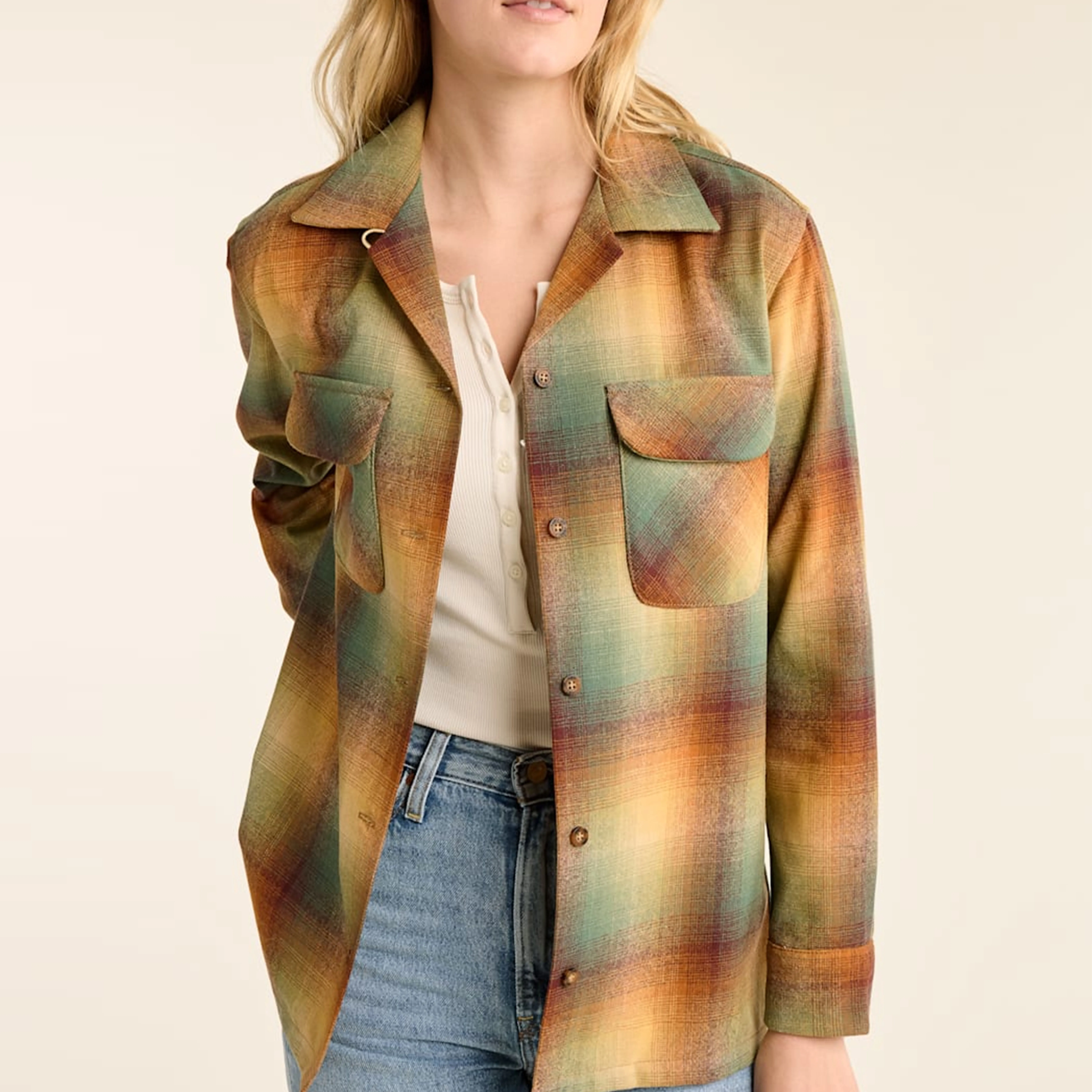 Autumn Stylish Women's Plaid Button-Up Shirt with Pockets