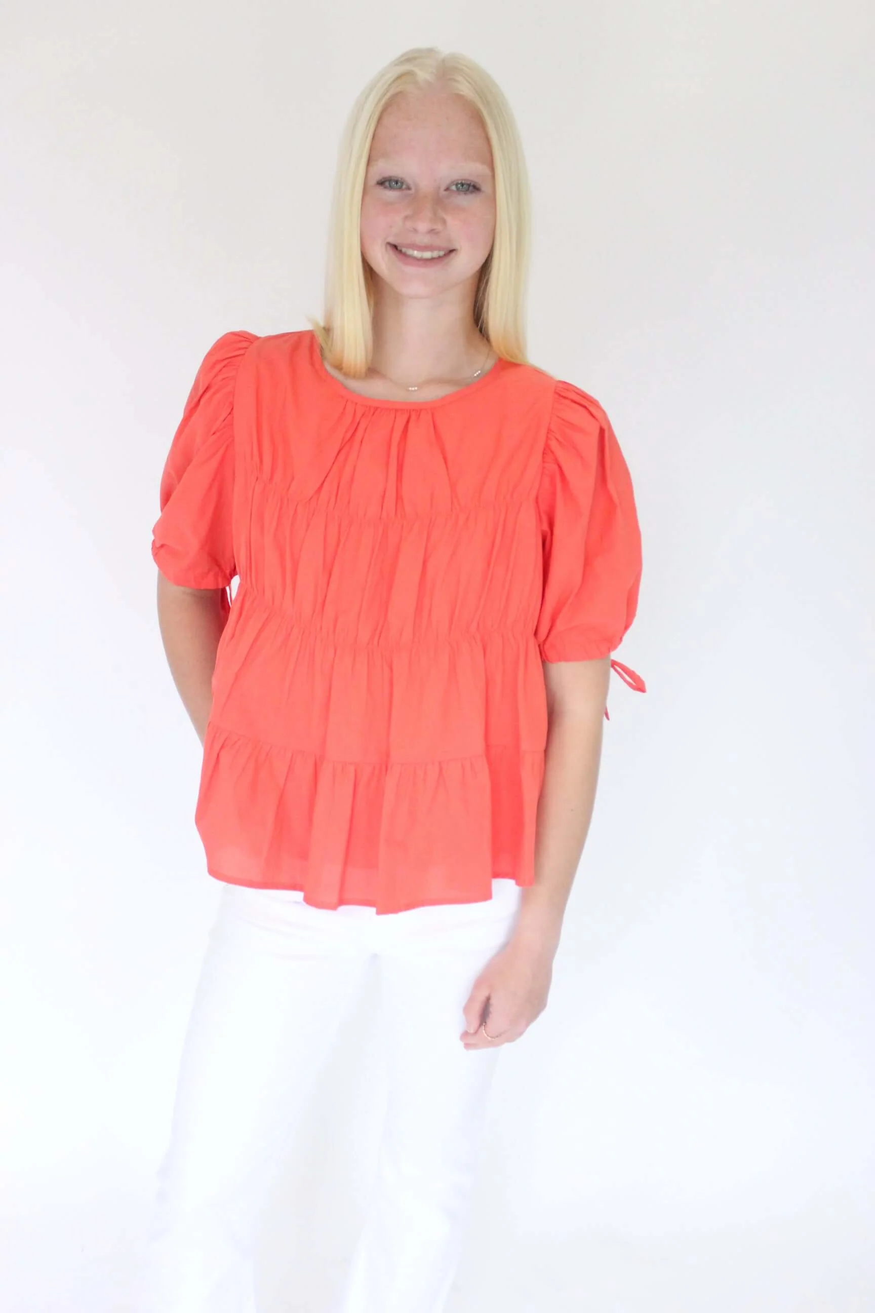 Sunset Breeze Tiered Babydoll Top - Coral Orange