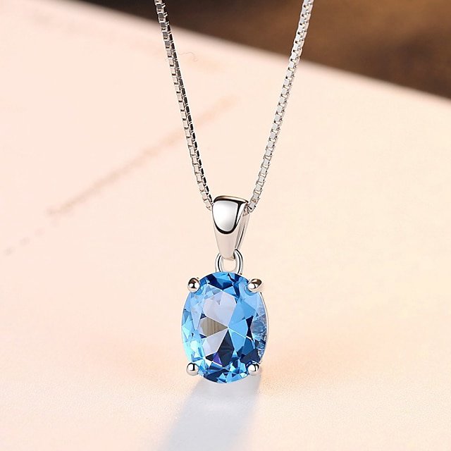 Necklace Light Blue Synthetic Diamond Blue Copper Women's Fashion Simple Classic Luminous Wedding Oval Necklace For Wedding Party