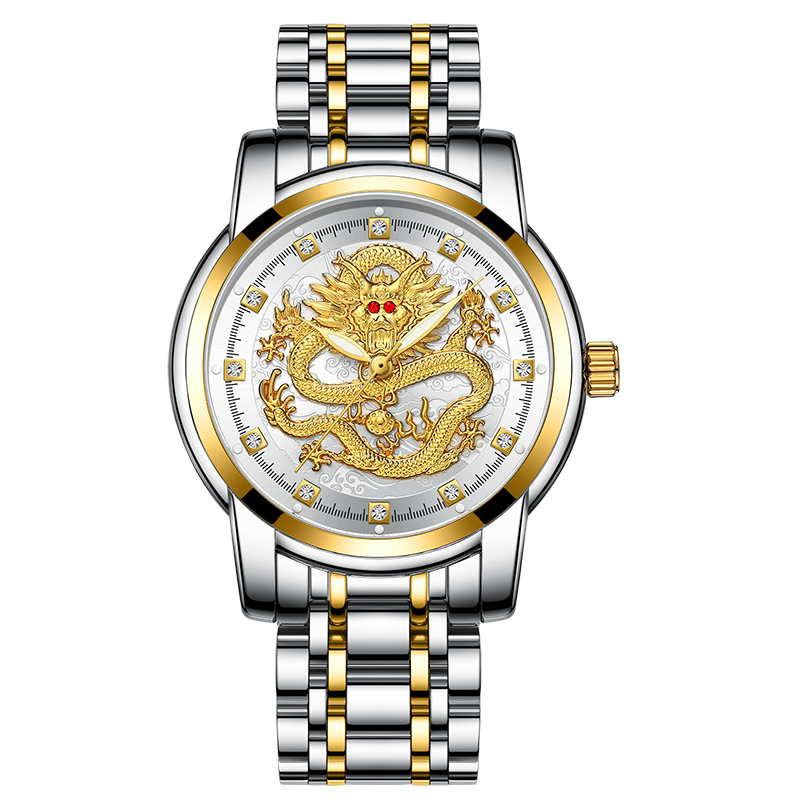 Men's hollow watch steel strap quartz luminous waterproof