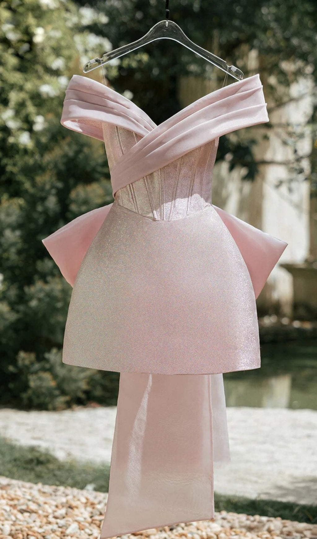 Bernardo Pink Corset Off-Shoulder Mini Dress