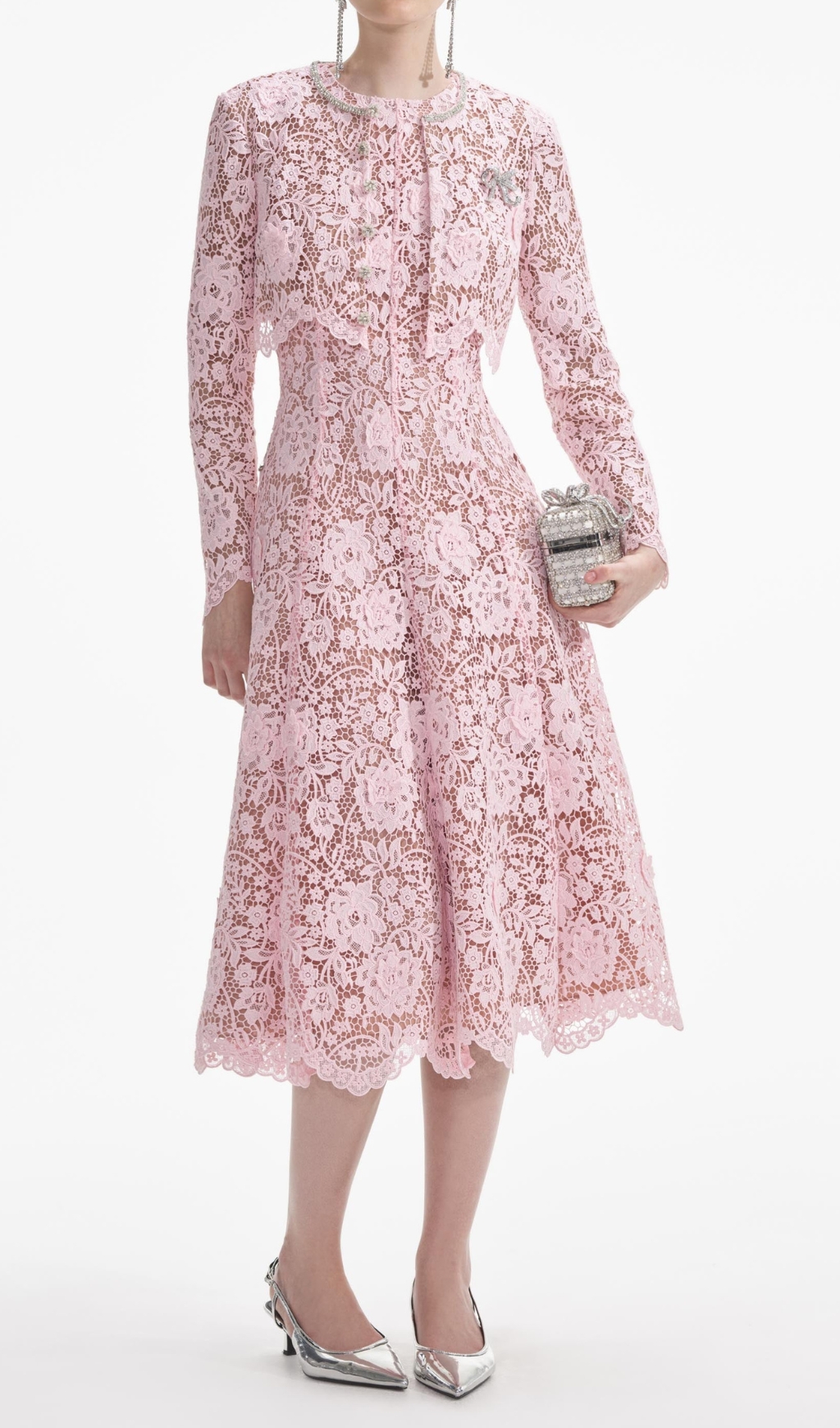 Pink Flower Lace Jacket & Midi Dress