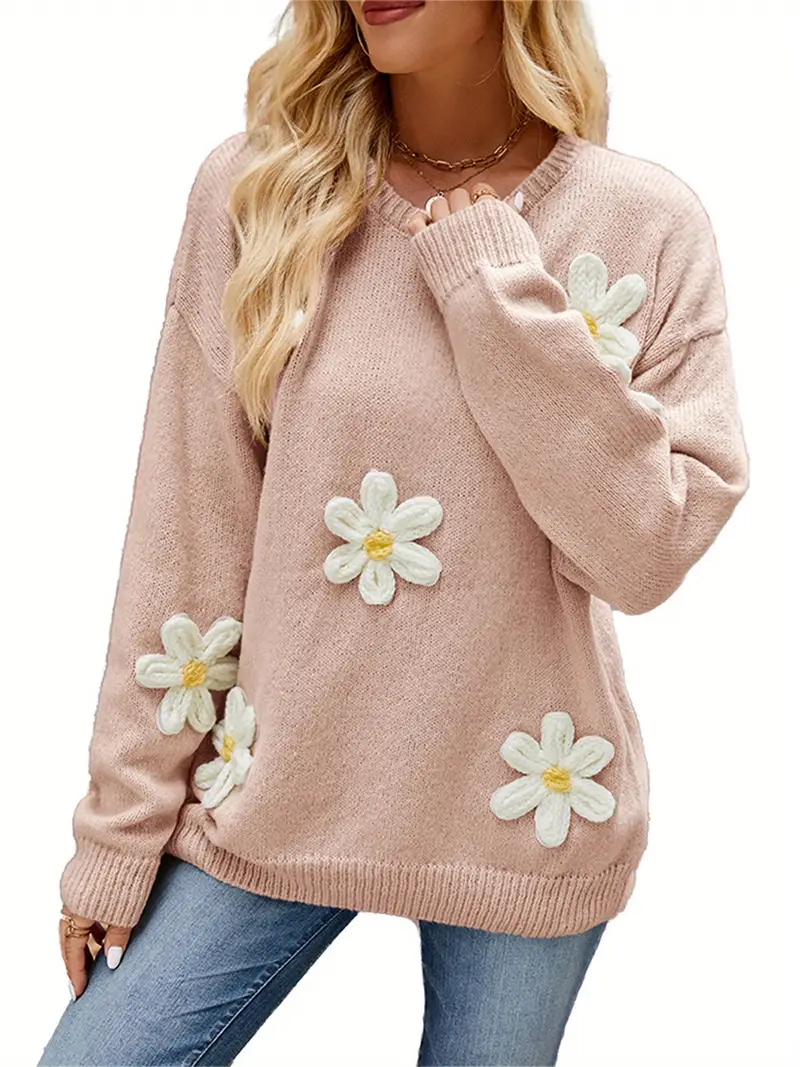 Women'S Casual Polyester Crew Neck Sweater