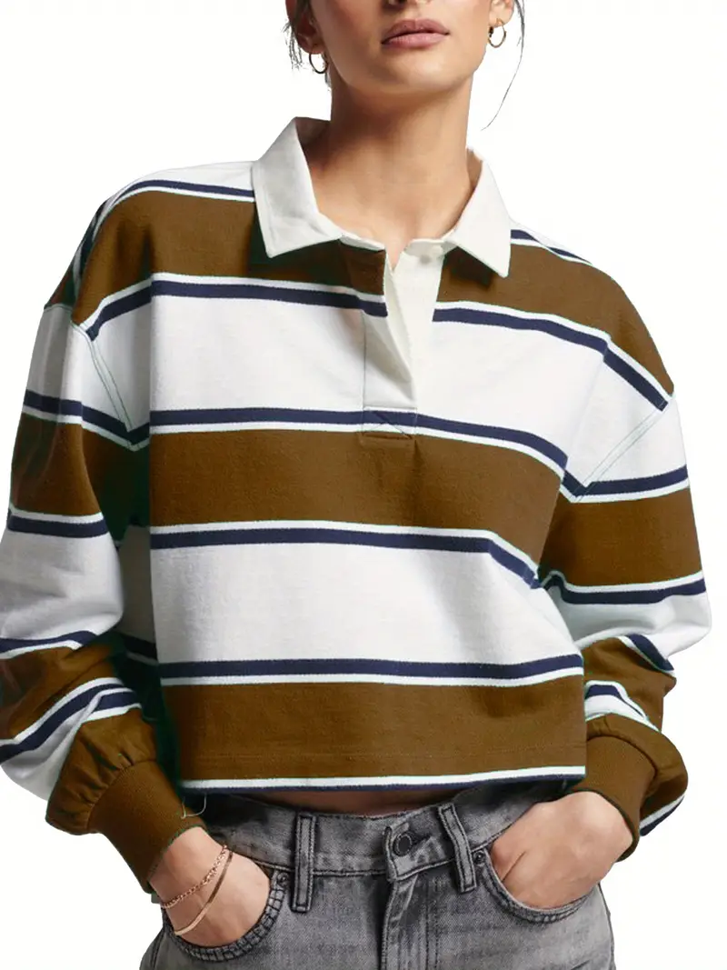 Women'S Vintage-Inspired Stripe Print Stand Collar