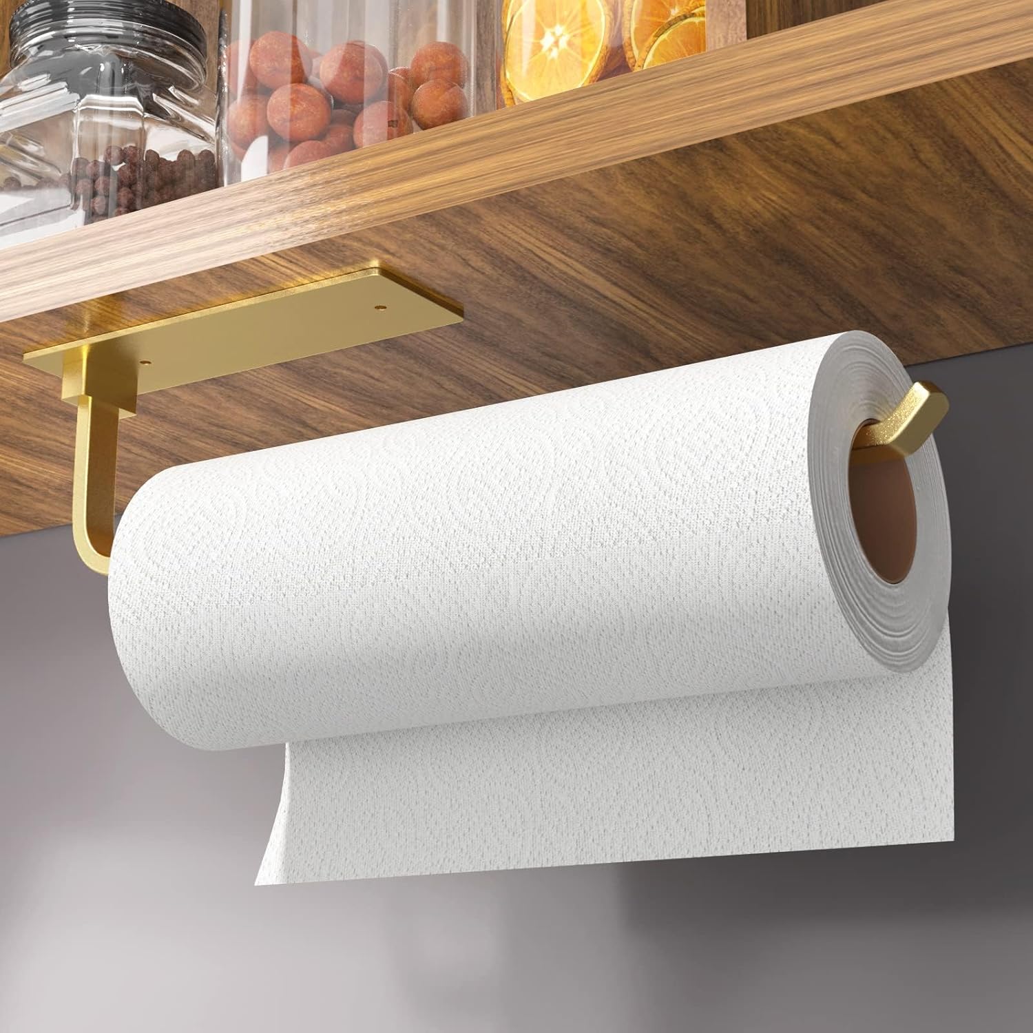 Paper Towel Holder - Self-Adhesive or Drilling, Matte Black, Upgraded Aluminum Kitchen Roll Dispenser Under Cabinet, Lighter but Stronger Than Stainless Steel!