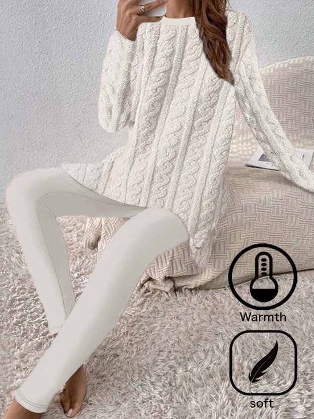 Plus Size Fluff/Granular Fleece Fabric Plain Casual Two-Piece Set