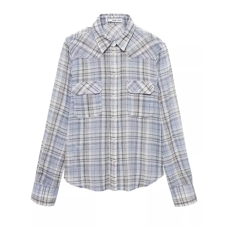 Autumn Daily Shirt Style Casual Women's Checkered Long Sleeves Buttoned Fit Cotton Blouse
