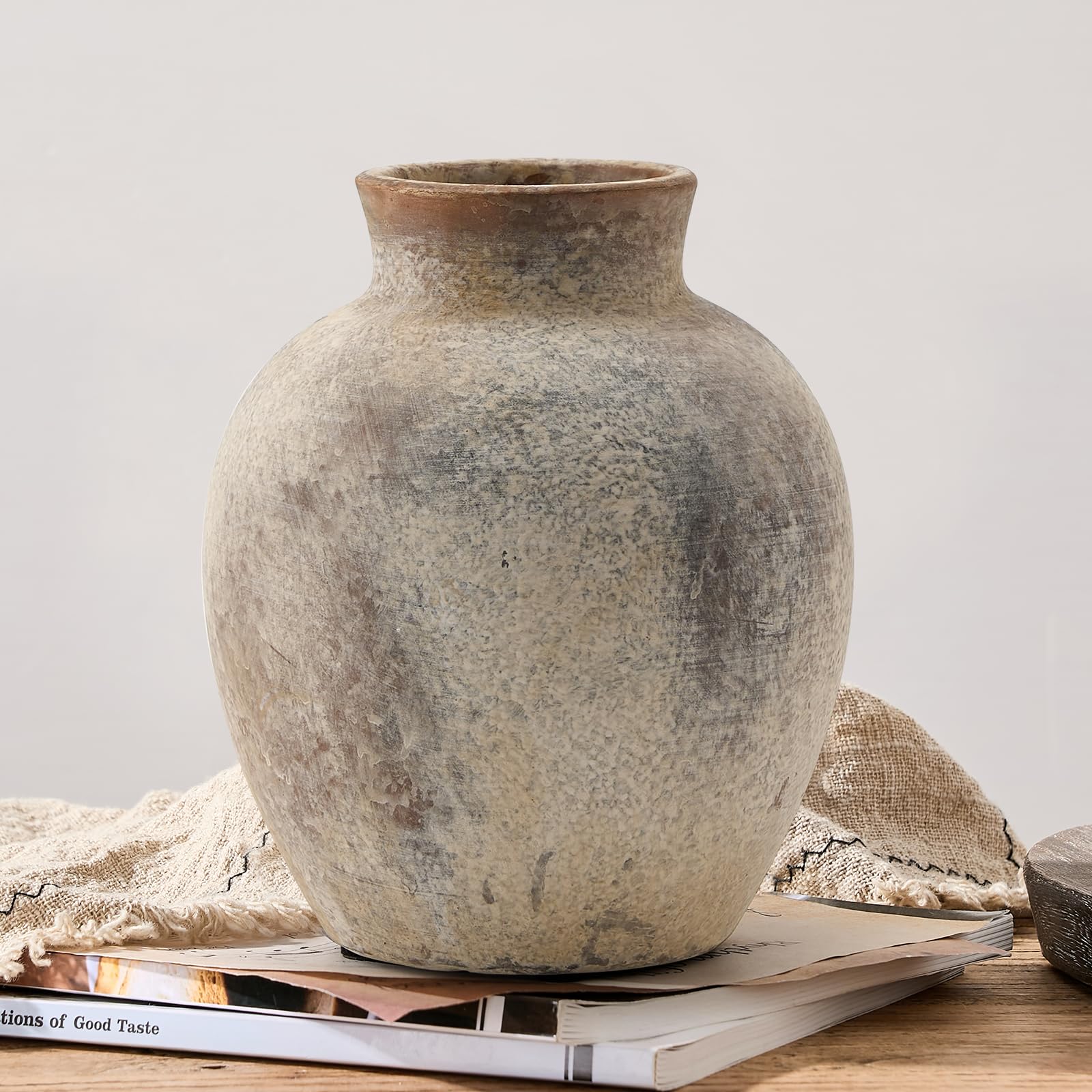 Ceramic Rustic Farmhouse Flower Vase, 6 Inch Cute Boho for Home Decor, Terracotta for Living Room, Table, Shelf, Mantel Decoration, Farmhouse, Gray