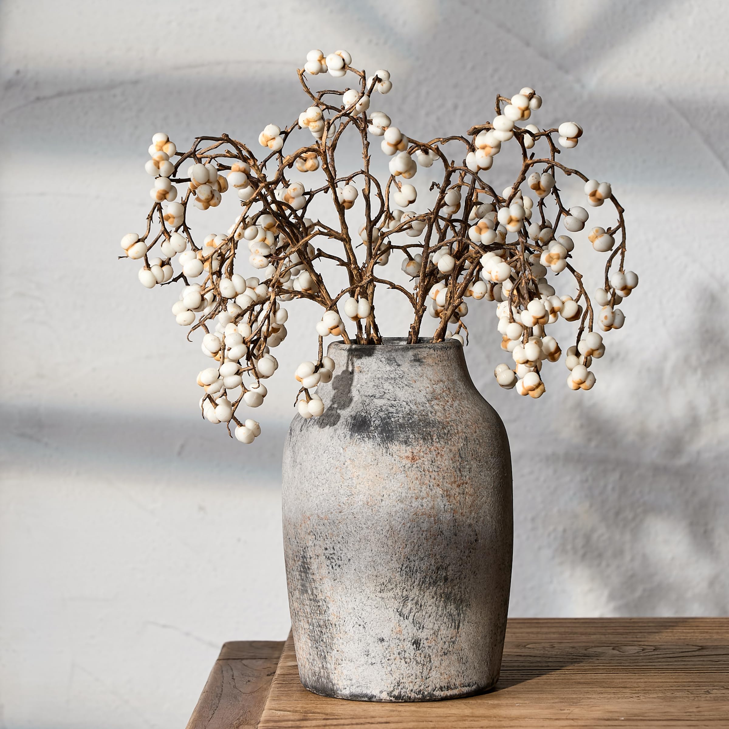 Ceramic Rustic Farmhouse Flower Vase, 7.2 Inch Boho Vase for Home Decor, Terracotta Vase for Living Room, Table, Shelf, Mantel Decoration, Farmhouse, Gray
