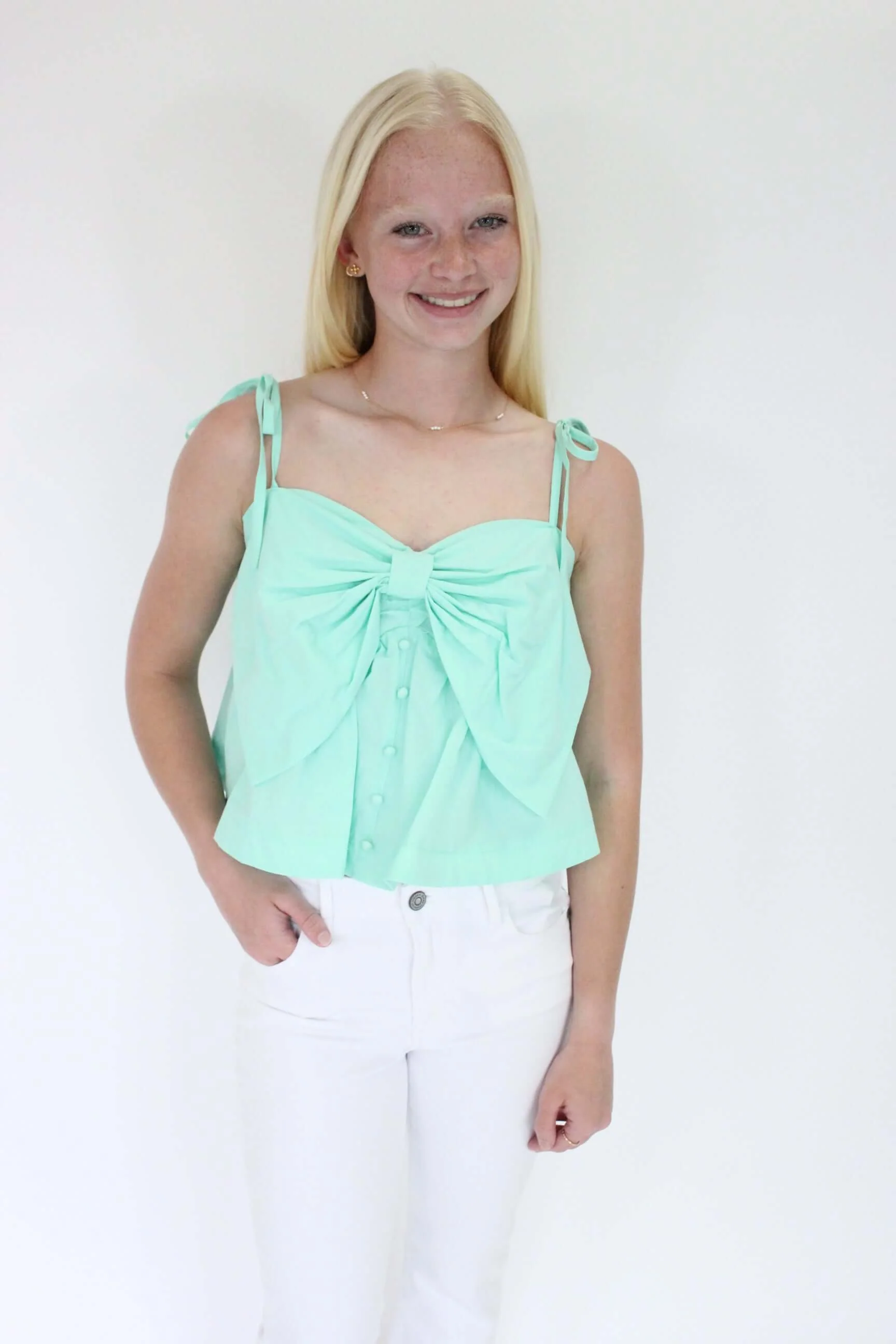 Bliss Bow Front Babydoll Cami - Mint Green