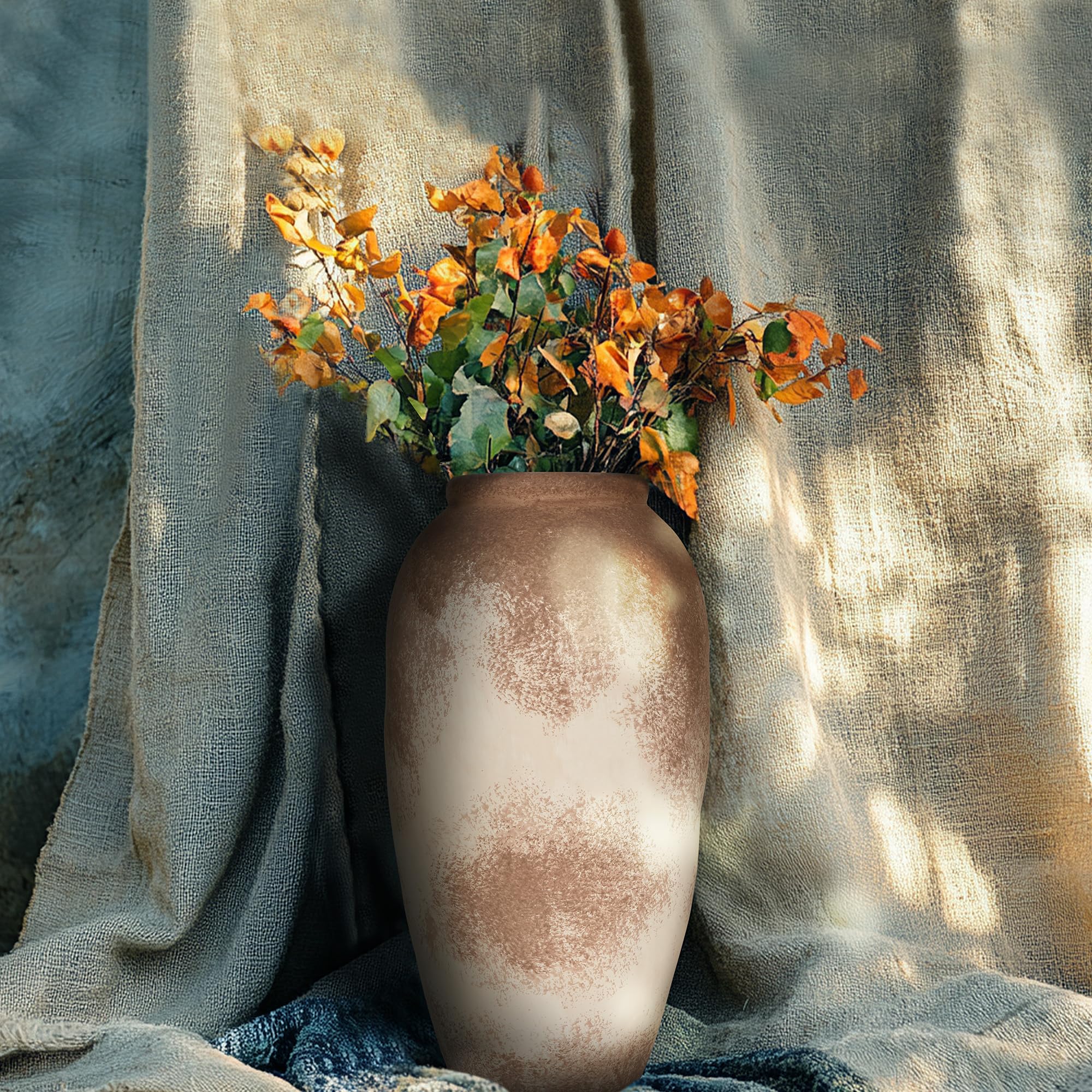 Rustic Ceramic Vase Distressed Farmhouse Vase Clay Vases Decorative Vases Terracotta Home Decor Vintage Pot No Flowers Included (10Inch Brown)