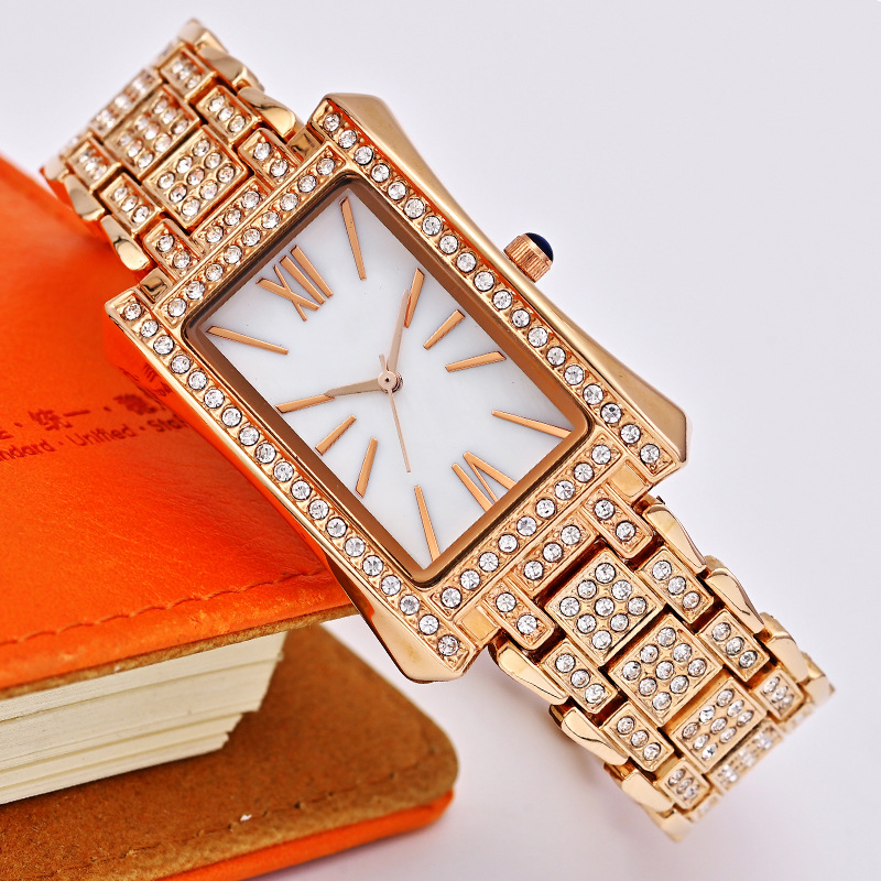 Fashionable square watch for women rose gold temperament Korean waterproof watch with diamonds