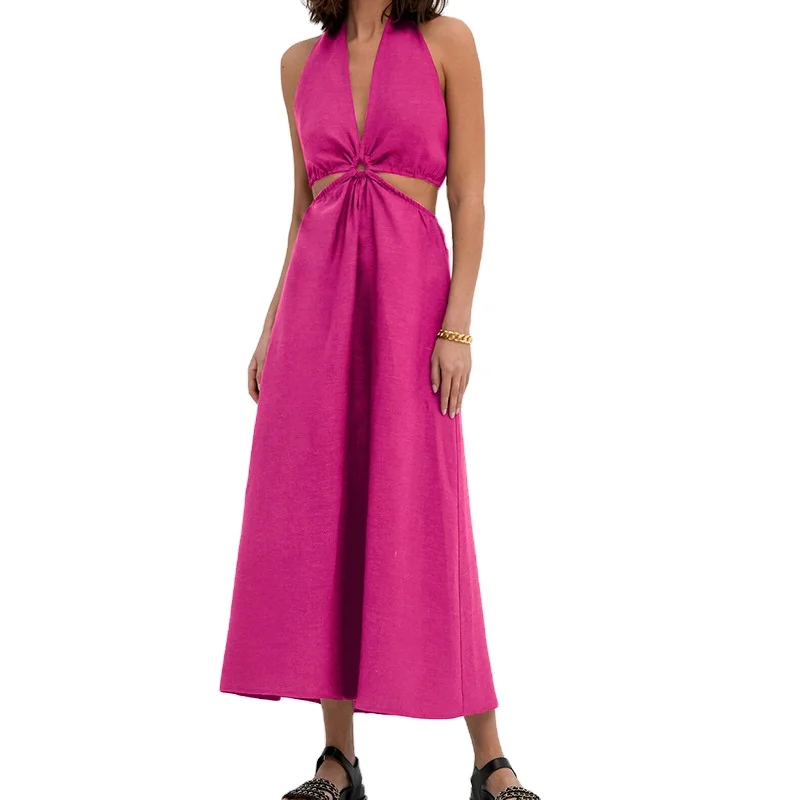 2024 Fashionable Style Halter Backless Women Long Casual Summer Sexy Dresses