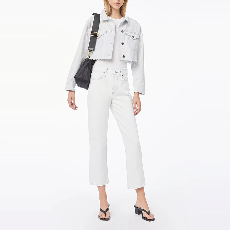 Bleach Out Cropped Jacket New Arrival Women Classic Jean Jacket Rigid Denim Jacket