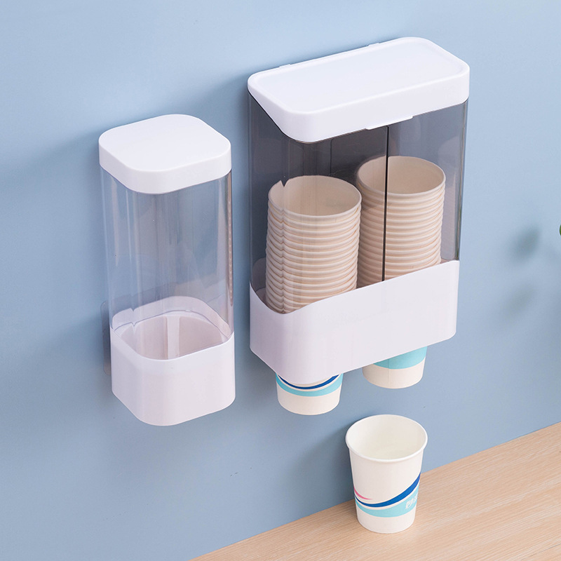 Portavasos desechable, dispensador automático de agua, portavasos de papel sin perforaciones, estante de pared a prueba de polvo para el hogar.