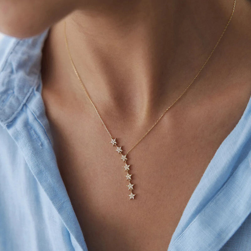 Twinkle Luxury Link Chain Y Shape Star clavicle chain Necklace Wedding Fine Jewelry