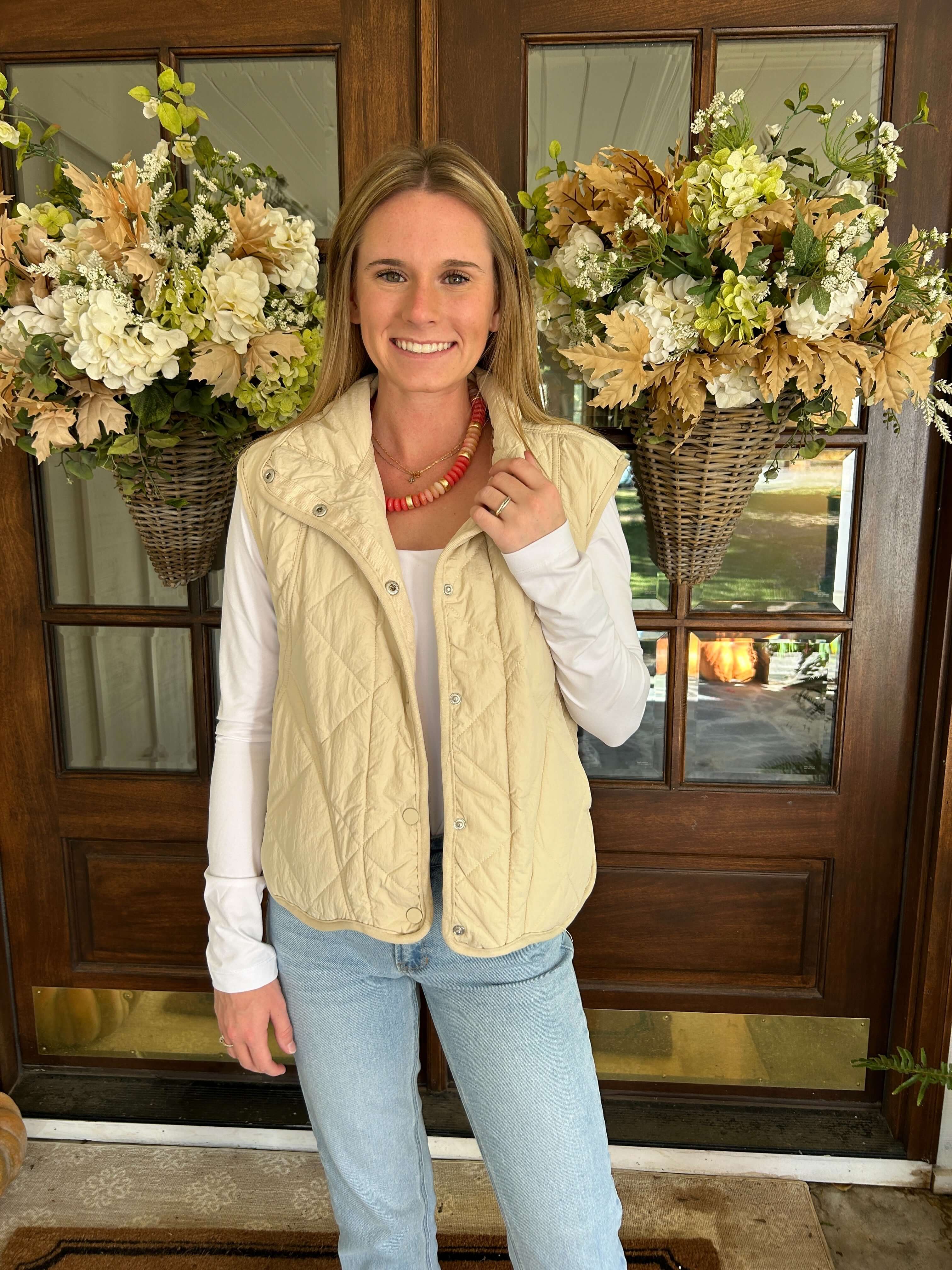 Lightweight Quilted Vest-Cream