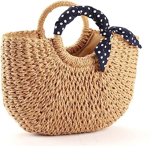 bamboo Rattan Woven Hand bag Ladies Messenger Beach Straw Clutch Tote Bag