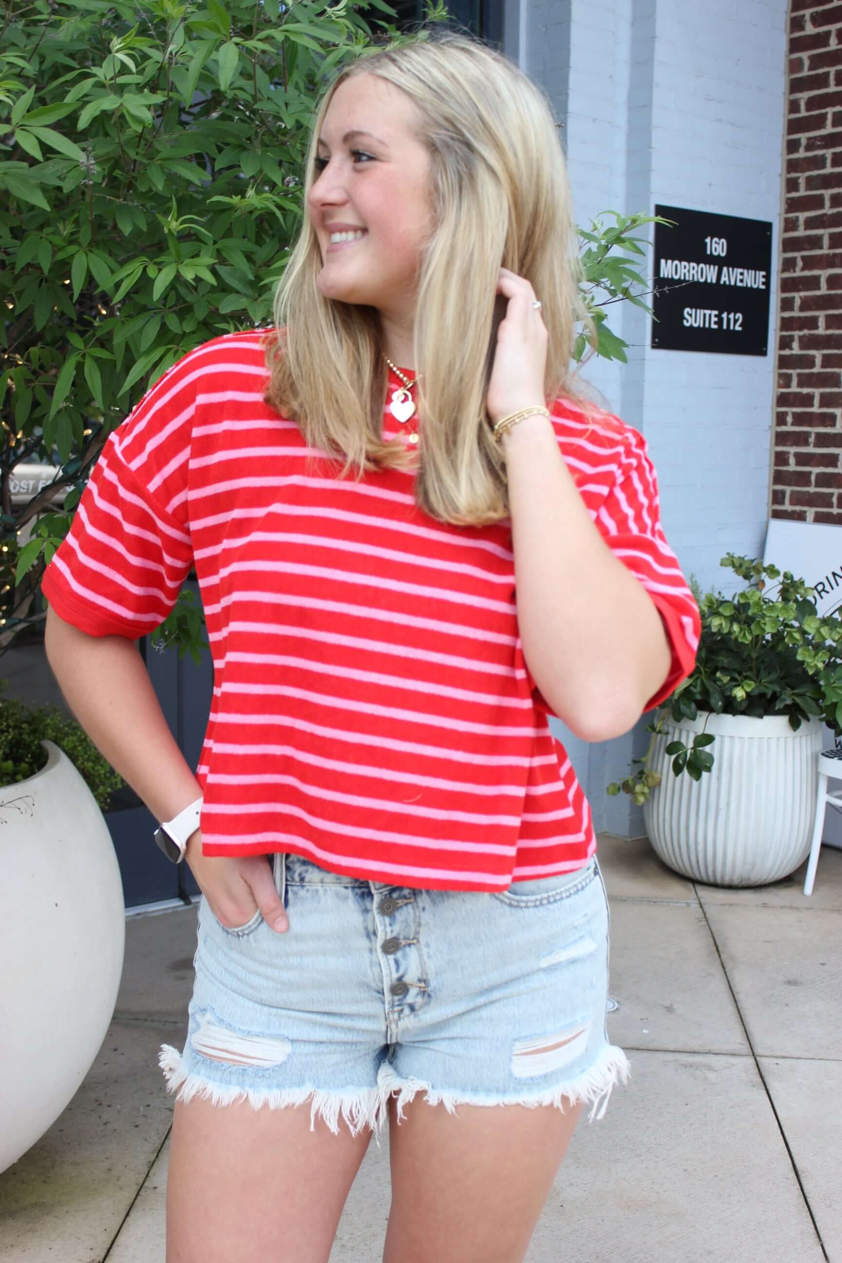 Cherry Pop Striped Oversized Crop Tee