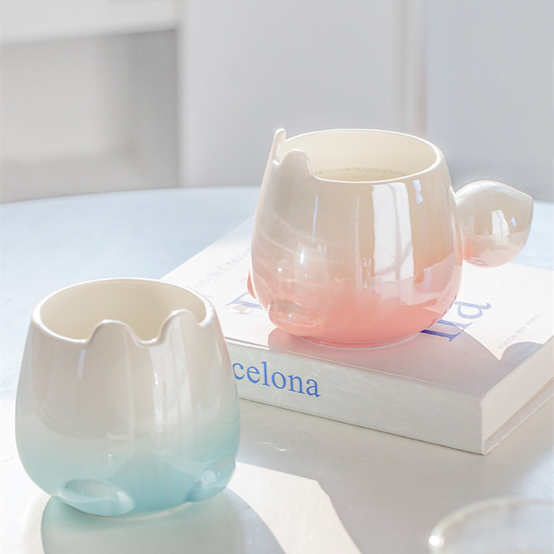 Taza de cerámica con forma de conejo de cambio gradual, bonita taza para niña, taza de agua de alta belleza para pareja, taza de café para oficina
