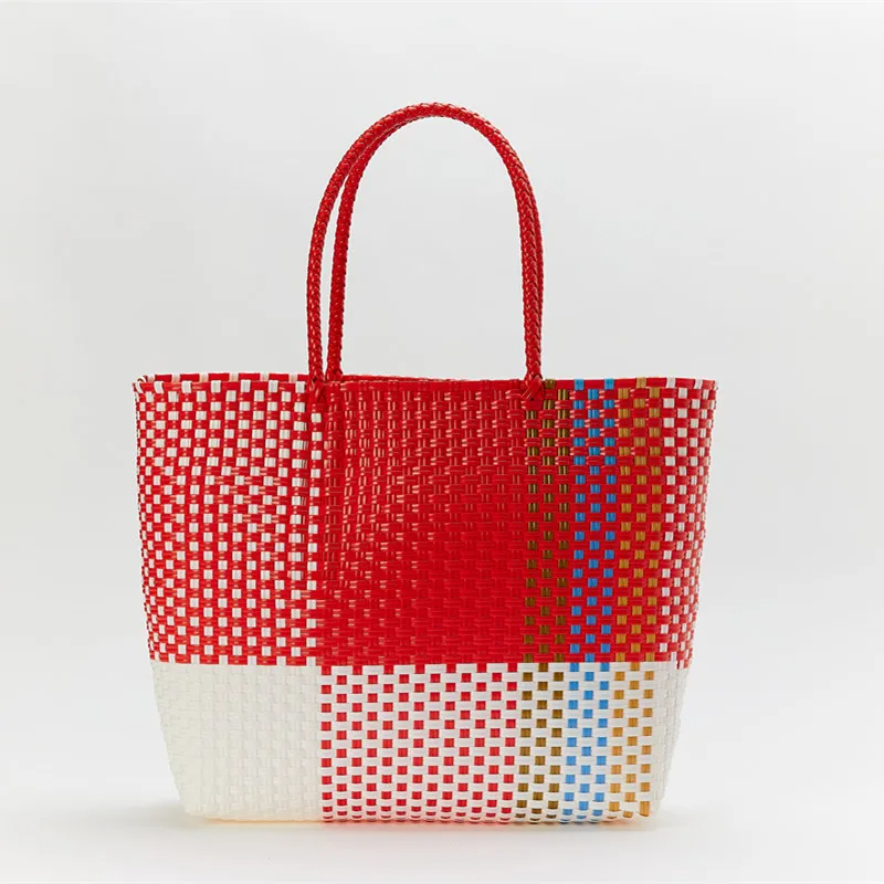 Woven Shopping plastic bag colorful Branded Plastic Beach Bag For Girls